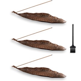 Pack of 4 Incense Sticks Holder, Bronze Leaves Design, Metal Ash Catcher with Mini Broom, Perfect for Meditation, Yoga and Home Decoration, Elegant Incense Burner