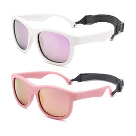 Pro Acme Flexible Baby Polarized Sunglasses with Strap Adjustable Toddler Infant Age 0-24 Months(Pink Mirrored + White/Purple Mirrored)