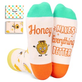 HAPPYPOP Honey Gifts Bumble Bee Socks - Beekeeper Gifts Fun Bee Bumble Bee Honeycomb Socks