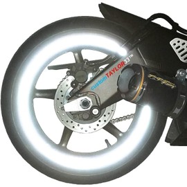 customTAYLOR33 White/Silver/Chrome High Intensity Grade Reflective Copyrighted Safety Rim Tapes - (Must Select Your Rim Size) (10" (TIRE Size, for Standing E-Scooters, etc.))