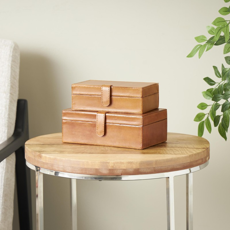 Deco 79 Leather Handmade Decorative Box Storage Decorative Keepsake Boxes