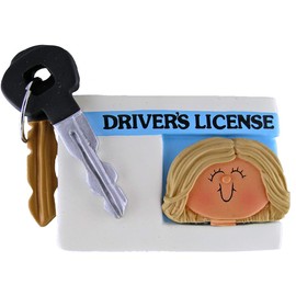 New Driver's License Girl Christmas Tree Ornament 2023 | Custom Writing Car Keys DMV State ID New Drivers License Ornament Free Customization (Female Blonde Hair)