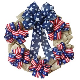 XKCL Patriotic Wreaths, 20 Inch Memorial Day Wreath, 4th of July American Flag Wreath for Front Door Decorations (Red＆Bule)