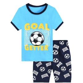 EULLA Toddler Boy Football Pyjamas Kids Goal Getter Pjs Set Soccer Sleepwear Short Sleeves 2 Pieces Outfit 2-3 Years