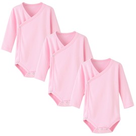 BINIDUCKLING 3 Pack Baby Long Sleeve Side Snap Bodysuit, 100% Cotton Baby Grows - Solid Baby Onesies for Boys Girls 3-6 Months, Pink