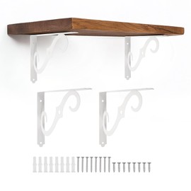 sourcing map 4 Pcs Decorative Shelf Brackets, 10" x 7" Heavy Duty Floating Shelf Brackets Wall Mounted Metal l Shelf Brackets for Wall Bookshelves Shelves Support, White