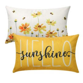 Weldomcor Cushion Covers Yellow Throw Pillow Covers 30 x 50 cm Cushion Cover Summer Farmhouse Decorations Cushion Cover for Sofa Bedroom Living Room Home Decor, Set of 2