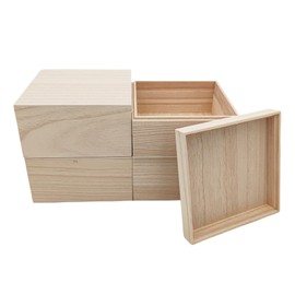 Anktily Unfinished Wooden Crates with Top Lids, 15 x 15 x 8 cm, Small Square Wooden Box, Rustic Wooden Containers for Crafts, Home Storage, Pack of 4