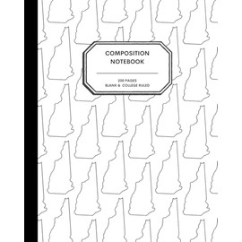8x10" Composition Notebook - 200 Alternating Blank and College Ruled Pages - New Hampshire State Outline Notebook Journal with Clean White Background for Kids, Preteens, Teens and Adults