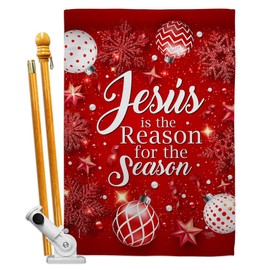 Breeze Decor Jesus is The Reason House Flag Set Winter Nativity Three King Religious Holy Family Season Wintertime Christian Decoration Banner Small Garden Yard Gift Double-Sided, Made in USA