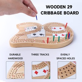 GSE Wooden 3-Track 29 Cribbage Board Game with Plastic Pegs, Classic Three-Person Cribbage Board for Kids Adults Family Games