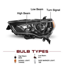 JSBOYAT Halogen Headlight Assembly for 2014-2020 Toyota 4Runner Driver and Passenger Side Black Housing with Amber Reflector