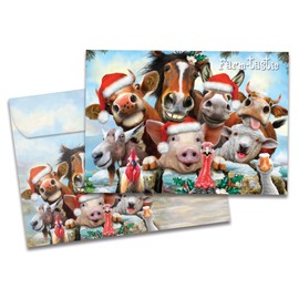 Tree-Free Greetings - Season's Greeting Cards - Artful Designs - 10 Cards + Matching Envelopes - Made in USA - 100% Recycled Paper - 5 x 7 - Farmtastic Holiday (HB93242)
