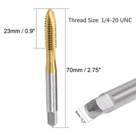 TA-VIGOR 1/4-20 UNC Spiral Point Plug Thread Tap, HSS Titanium Coated Thread Milling Tap with H2 Tolerance, 3 Flutes Ground Threads(Round Shank with Square End) 2Pcs