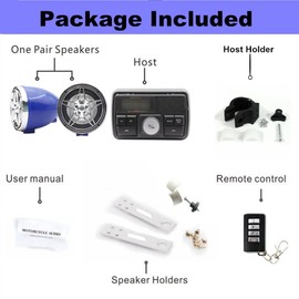 12V Radio 3 inch Motorcycle ATV UTV Golf Cart Waterproof Anti-Theft Bluetooth Speaker USB TF U Disk FM Radio Stereo System (Silver Star&Blue)