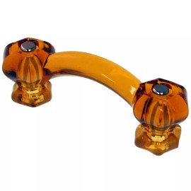 Furniture Knowledge AMBER Glass Handle Hexagonal posts orange yellow flame honey brown Pull Knob old