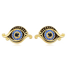 KZX Evil Eye Earrings 925 Sterling Silver Gold Plated Evil Eye Stud Earrings Luck Amulet Protection Evil Eye Jewelry Gift for Women
