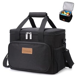 Bluelander Lonchera Térmica Aislada, Portátil, 4 Capas Hielera Impermeable y A Prueba de Fugas, Mantiene Alimentos Fríos o Calientes por Más de 12 Horas, Tamaño 25 x 30 x 27 cm (Negro)