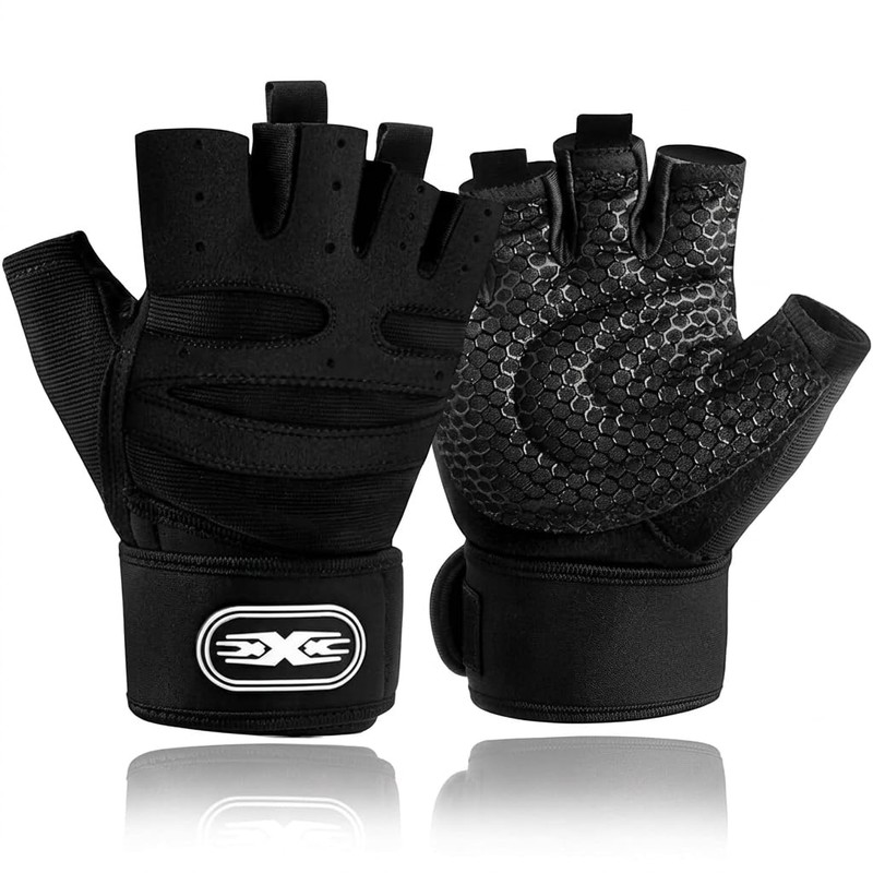 Weight Lifting Gloves with Wrist Support Full Palm Grip Black