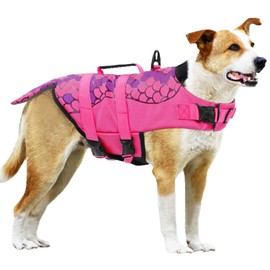 Due Felice Dog Life Jacket for Swimming Boating Pet Safety Floatation Vest Life Preserver with Rescue Handle, Small Medium Large Dogs Mermaid/Small