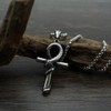 Rockyu Men's Stainless Steel Snake Motif Cross Necklace Silver Chain