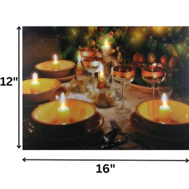 BANBERRY DESIGNS LED Wall Art - Wine Glasses and Candles - Festive Table Setting - Lighted Canvas Print - Measures 16" x 12"
