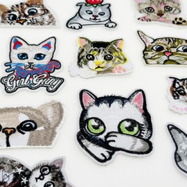 Attuslla Pack of 18 Cat Patches Iron-On Patches for Jeans Jackets Clothing Backpack Hat DIY Handmade Sewing