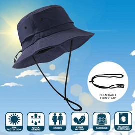 YIYIW Packable Bucket Hats Women Adjustable Summer Lightweight Quick-Dry Hat Foldable Beach Fishing Cap (CA/US, Alpha, One Size, Navy)