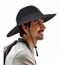 LLmoway UPF 50+ Sun Hat for Men Women Wide Brim Breathable Adjustable Windproof Outdoor Fishing Hiking Hat Foldable Packable, Dark Grey, One Size