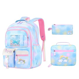 Schxuw 3PCS SET Kids Backpacks For Girls, Bookbag For Girls Backpack With Lunch Box & Pencil Pouch School Backpack For Girls, Back To School Supplies For Kid Elementary School Student(BLUE)