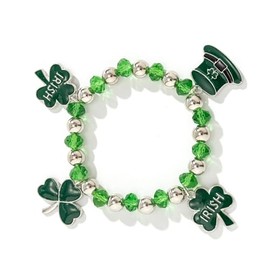 St. Patrick’s Day Shamrock Beaded Bracelets Set Stackable Lucky Irish Green Leaf Charm Bracelet Festive Party Stretch Bangle Holiday Charm Accessory Bracelets Jewelry Gifts for Women-Shamrock Hat
