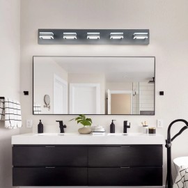 Modern 32\" Black 5-Light LED Vanity Light Square Acrylic Lampshades Wall Mount Fixture with Mirror Lighting for BathroomMaterial: Iron, Color: Black Color