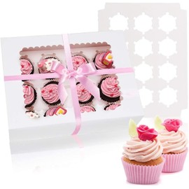 Rarapop 6 Pack Cupcake Boxes Hold 12 Standard Cupcakes, Food Grade Cupcake Holders Bakery Carrier Boxes with Windows and Inserts for Cupcakes, Muffins and Pastries
