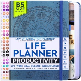 Law of Attraction Planner – Undated Hourly, Weekly & Monthly Goal Setting Planner, 12-Month to Increase Productivity | Life & Gratitude Journal, Include Foldable Vision Board, Gift Box & Stickers
