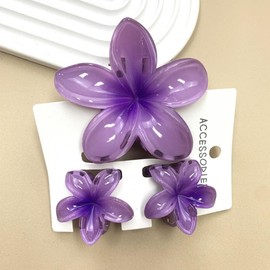 Aacehlh Flower Hair Claw Clip Set,1 Pc Large and 2 Pcs Small Hawaiian Plumeria Claw Clips,Beach Tropical Hair Accessories for Women (Purple)