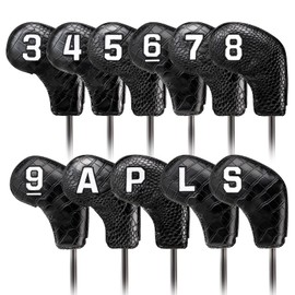 Craftsman Golf 11pcs/set Black Crocodile Pattern Iron Headcover Cover Set Magnetic Closure