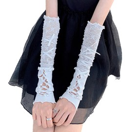 SEENFAAN Women's Arm Warmer, Mine-type Arm Cover, Thin, UV Protection, Stylish, Fingerless UV Protection, Smartphone Operation, Hand Warmer, Junior, Short, Arm Cover, Rough Handcover, Cute, Long -