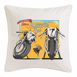 Reifen-Markt Kissenbezug 40x40cm 500CC Motorcycle Race BIKERSHIRT Motorrad Chopper Gothic Motorcycle Skull Motorradclub Bike Route 66 aus Mikrofaser in Weiß