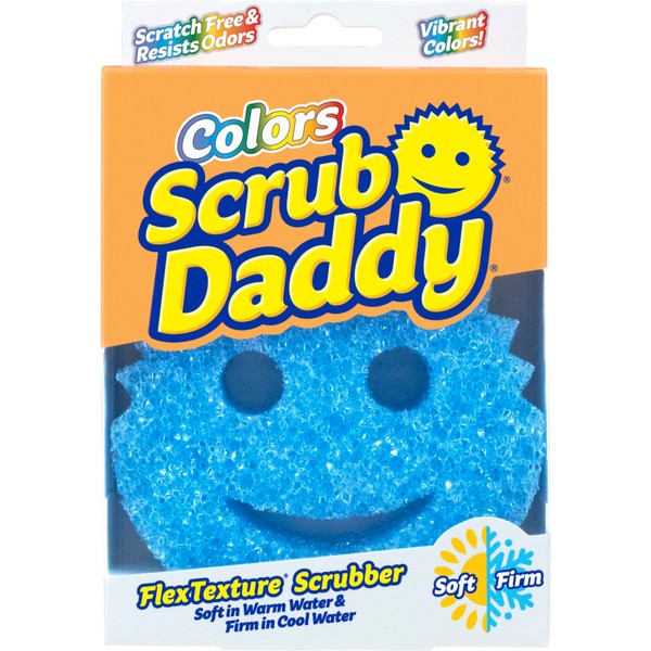Scrub Daddy Colors, Sponge Scrubber, Dish Sponges for Washing Up, Texture Changing Non Scratch Scourers, Cleaning Tools for Kitchen & Bathroom, Odour Resistant, Dishwasher Safe, Blue