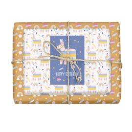 dabelino® Kids Gift Wrapping Paper Set: Llama Pinata/Candy (Girl, Birthday, Happy Birthday, Purple)
