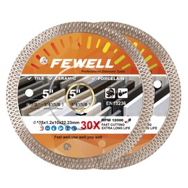 FEWELL 5 inch 2 PCS Diamond Porcelain Tile Saw Blade Super Thin Turbo Diamond Saw Blade Cutting Porcelain Tiles Ceramic