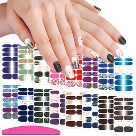 SILPECWEE 16 Sheets Nail Wraps Nail Polish Strips for Women Glitter Sequin Star Moon Gold Foil Nail Stickers Self Adhesive Nail Polish Stickers Fingernail Manicure Sticker with 1pc Nail File