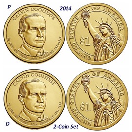 2014-P+D  President CALVIN COOLIDGE Presidential Golden Dollar  2-Coin Set