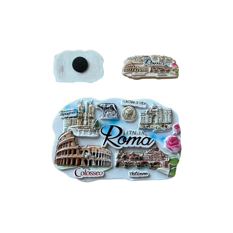 Decorative Magnet Rome, Italian Souvenir with Colosseum and Historical Monuments,
