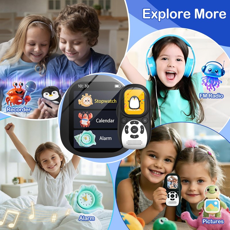 ODEJOI 64GB Cute Penguin MP3 Player for Kids with Bluetooth