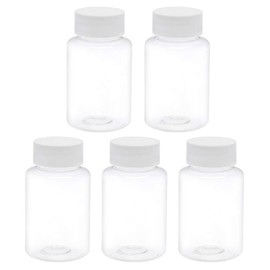 sourcing map 3.4 oz/100ml PET Plastic Lab Chemical Reagent Bottle Wide Mouth Liquid/Solid Storage Container Clear Bottles w Tamper Evident Caps 5pcs