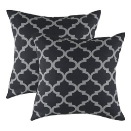 TreeWool Trellis Accent Set of 2 Cotton Canvas Cushion Covers (45 x 45 cm, Black & Grey)