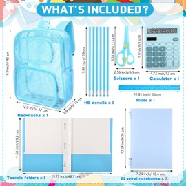 Yeyeplum 13 Piece Back to School Supply Kit 17" Mesh Backpack, Notebooks, Folders & Calculator for Kid Student Classroom(Blue)