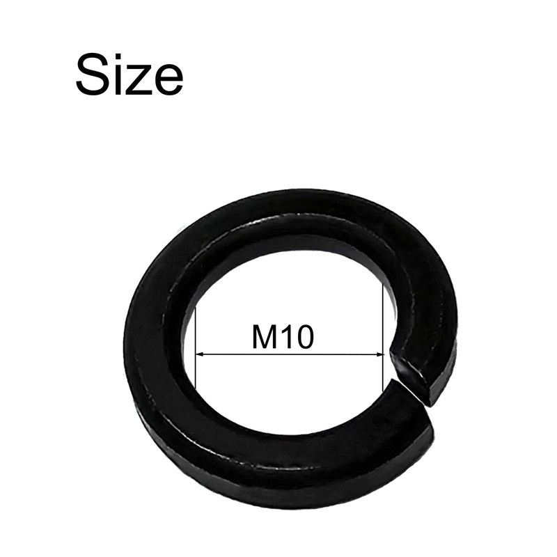 M10 Black Split Lock Spring Washer, 8.8 Grade Carbon Steel,