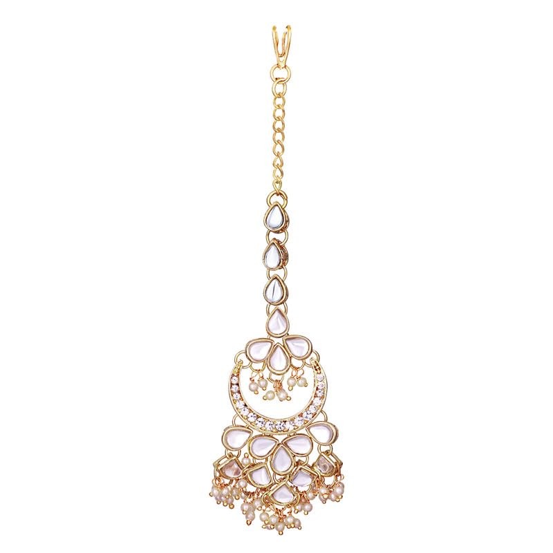 Aheli Kundan Pearl Chandbali Pendientes con Maang Tikka Conjunto de